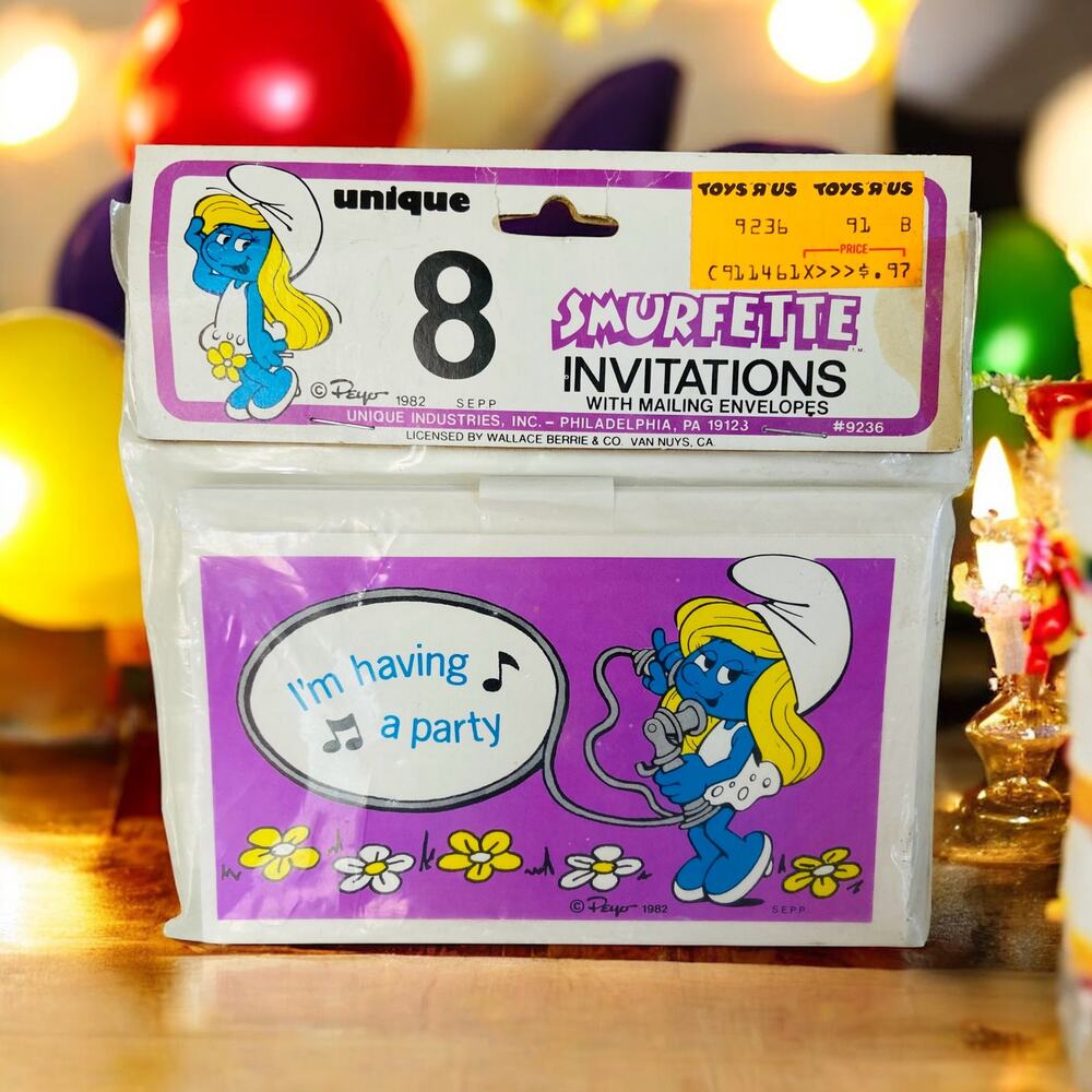 Vintage 1982 Smurf Smurfette Party Birthday Invitations Pack of 8 Toys R Us